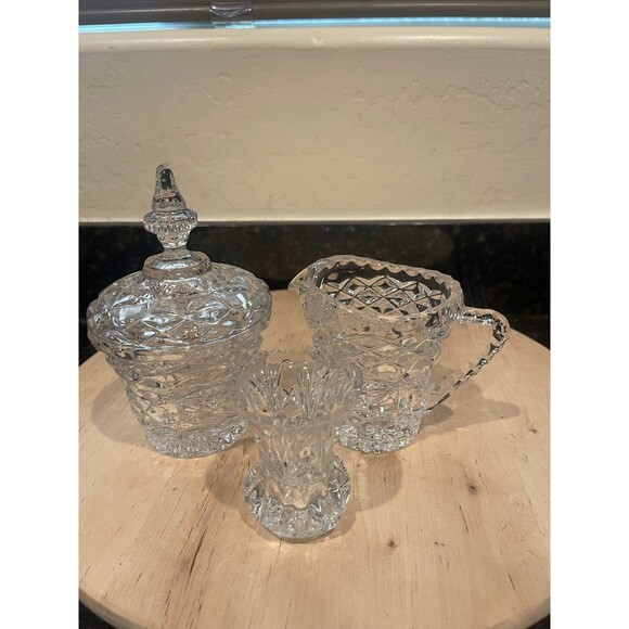 Crystal Sugar Bowl and Creamer Set with toothpick holder - Picture 7 of 9